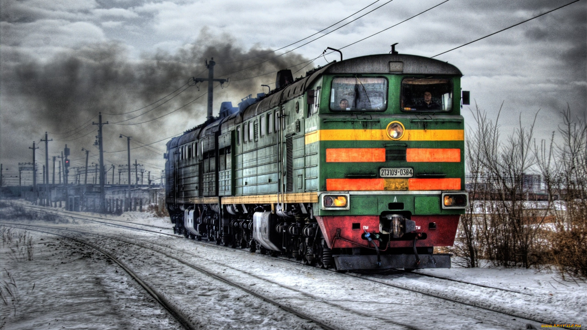 russian, diesel, train, in, winter, hdr, , , , 